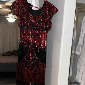 Elegant Red and Black Sequin Dress